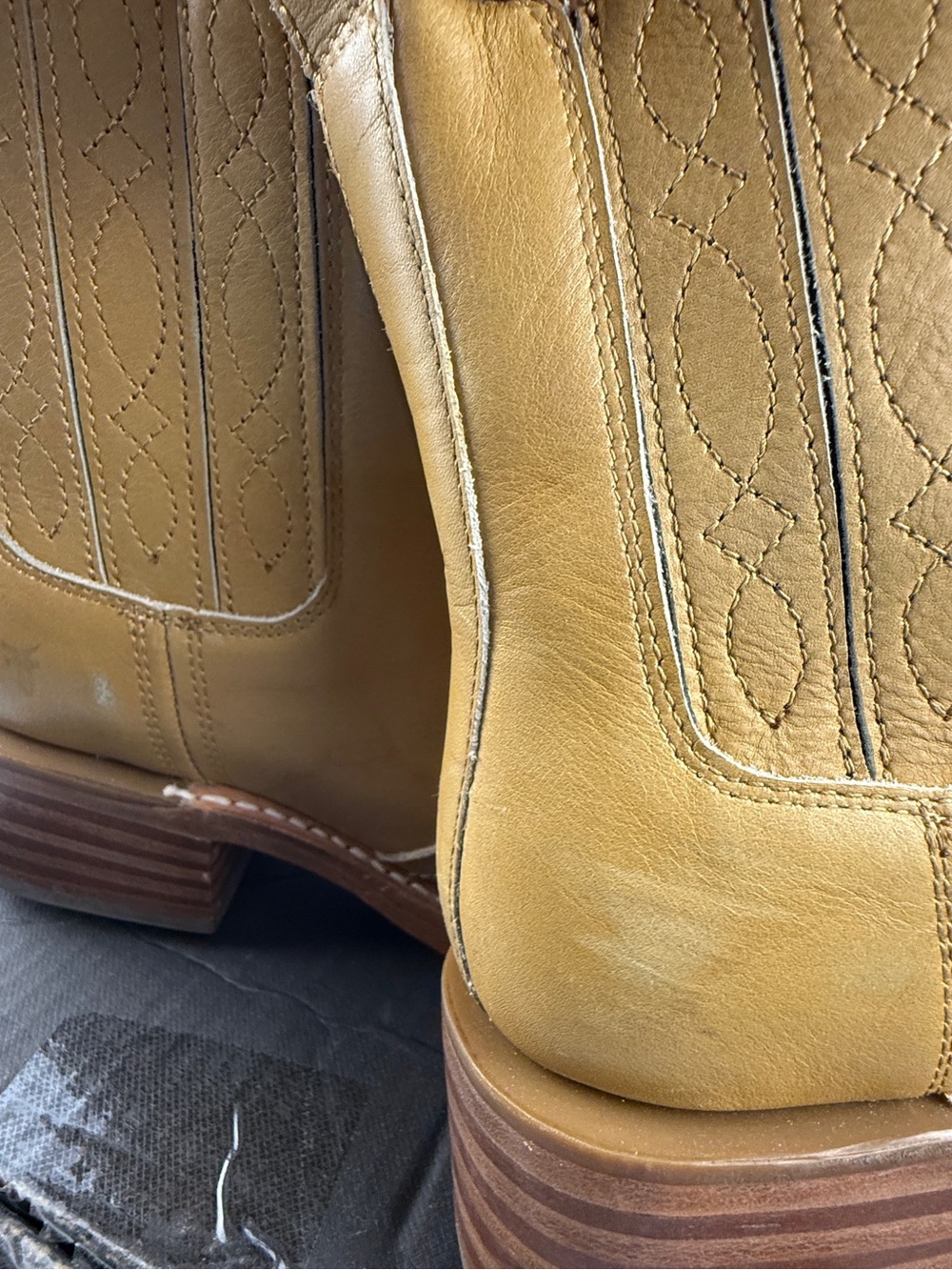 Frye Mustard Leather Western Chelsea Booties with Stacked Heel - Picture 7 of 16